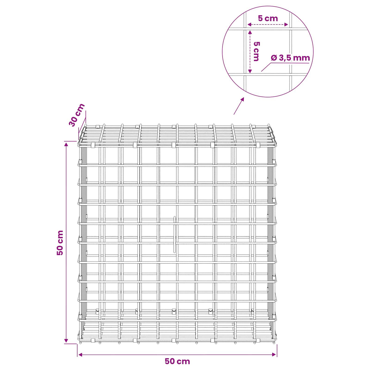 Gabion with 3.5 mm Wire and 5x5 cm Mesh 50x30x50 cm
