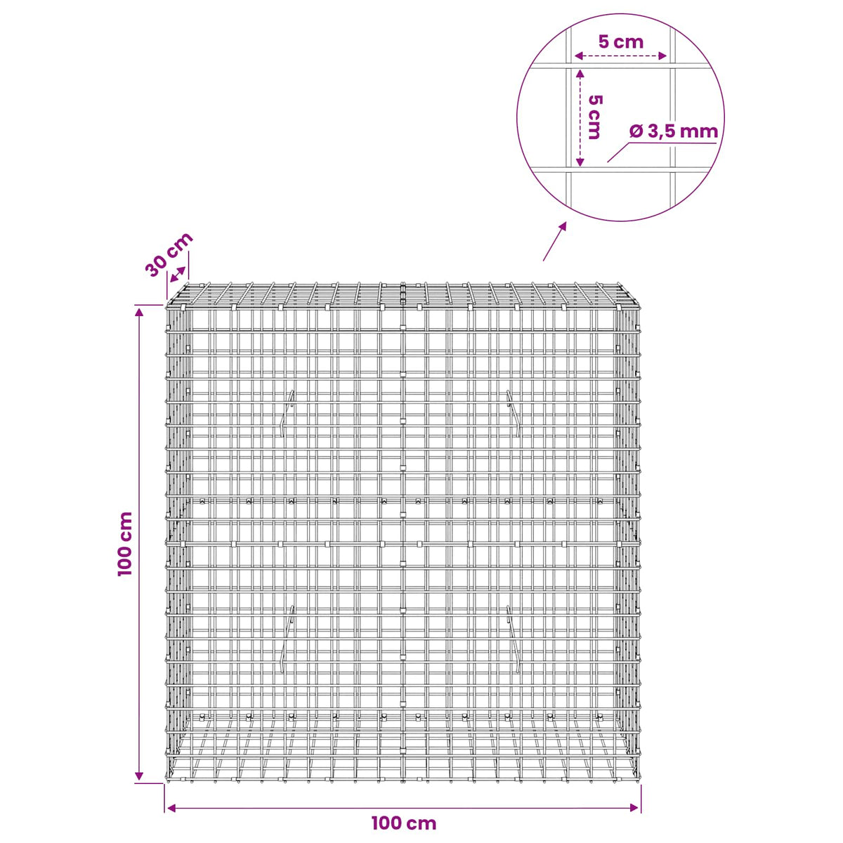 Gabion with 3.5 mm Wire and 5x5 cm Mesh 100x30x100 cm
