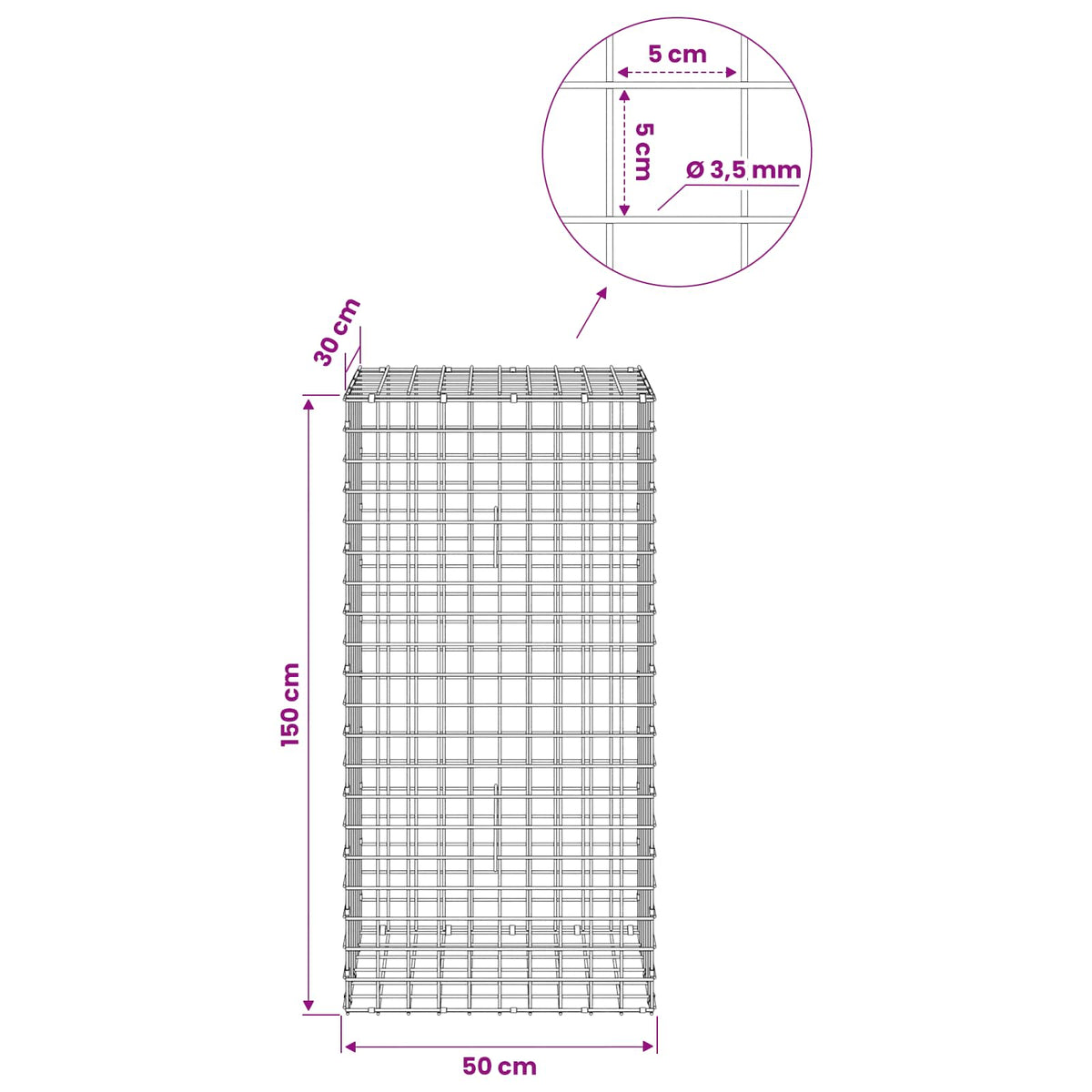 Gabion with 3.5 mm Wire and 5x5 cm Mesh 50x30x150 cm