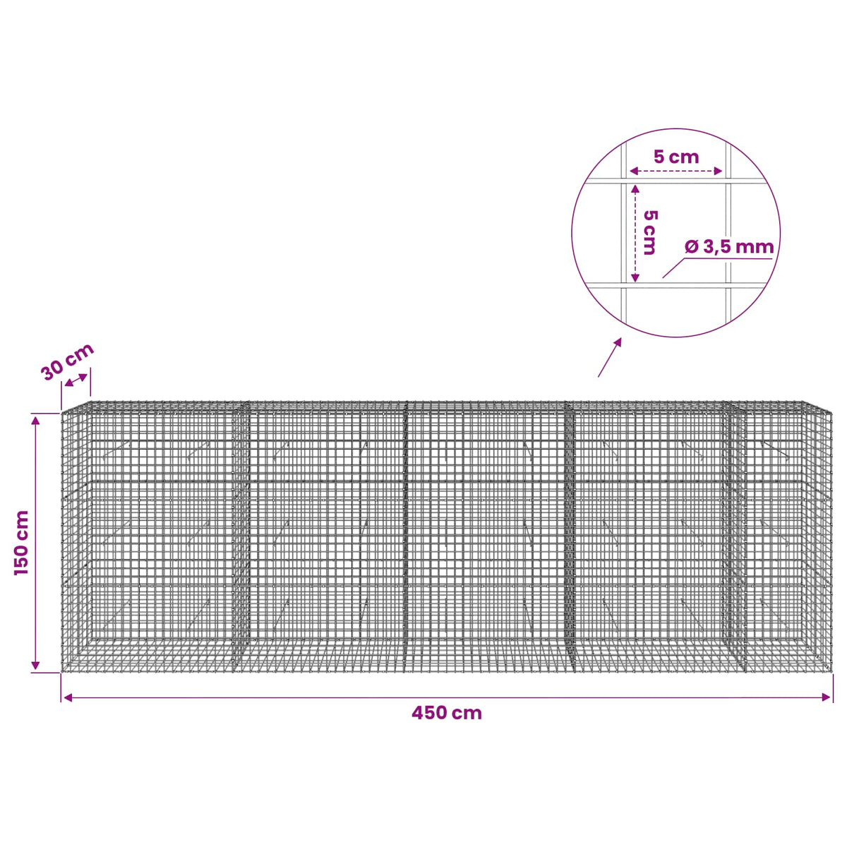 Gabion with 3.5 mm Wire and 5x5 cm Mesh 450x30x150 cm