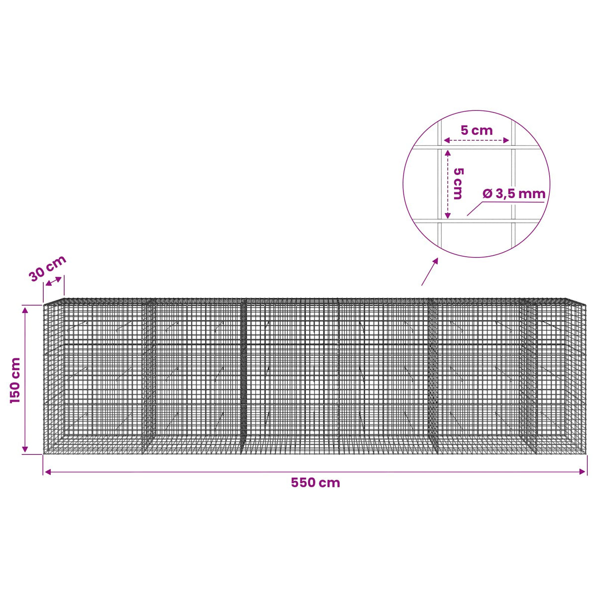 Gabion with 3.5 mm Wire and 5x5 cm Mesh 550x30x150 cm