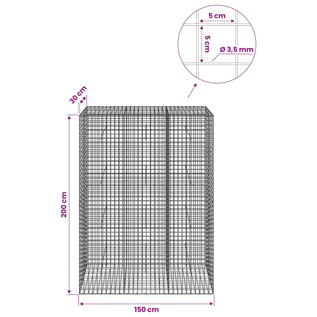 Gabion with 3.5 mm Wire and 5x5 cm Mesh 150x30x200 cm