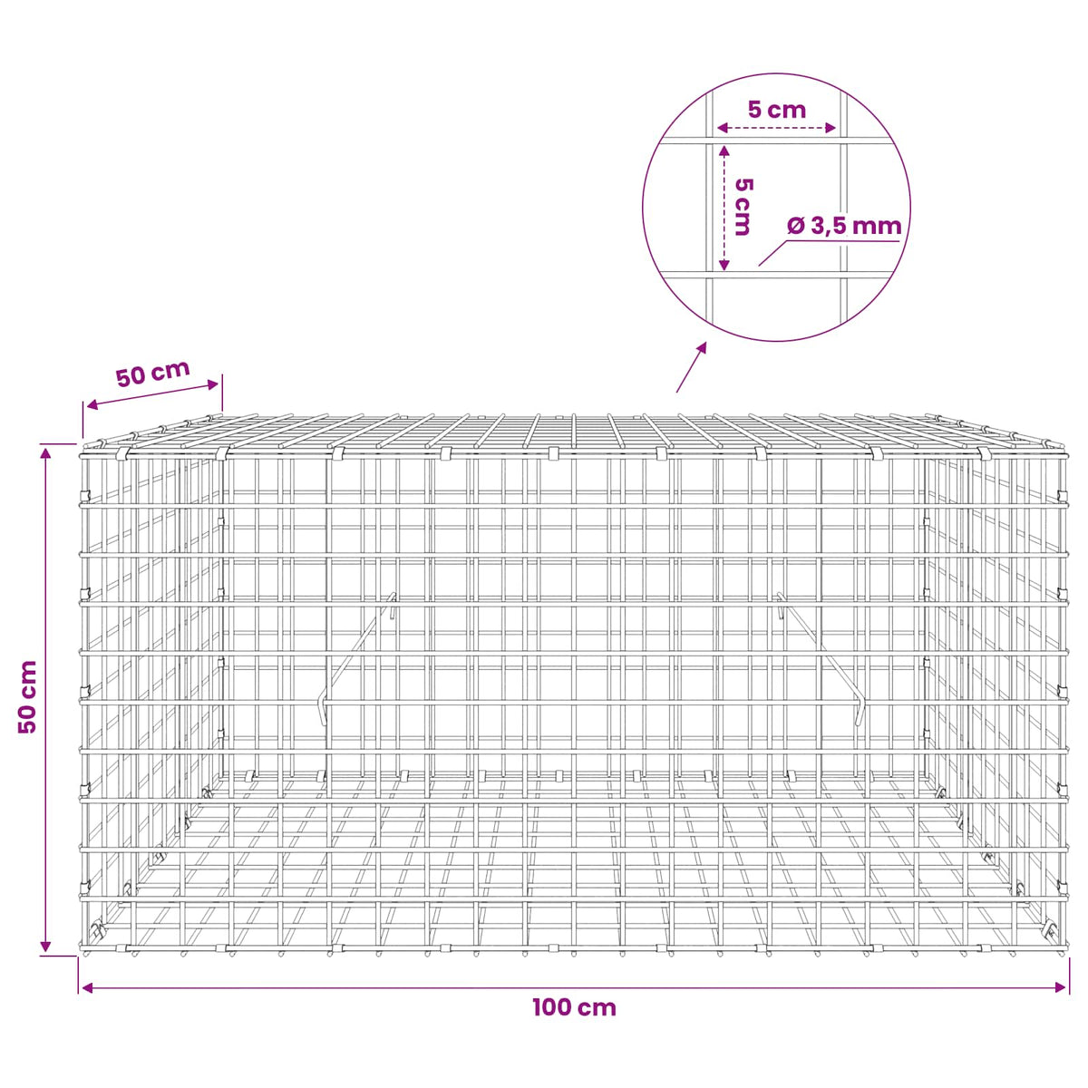 Gabion with 3.5 mm Wire and 5x5 cm Mesh 100x50x50 cm