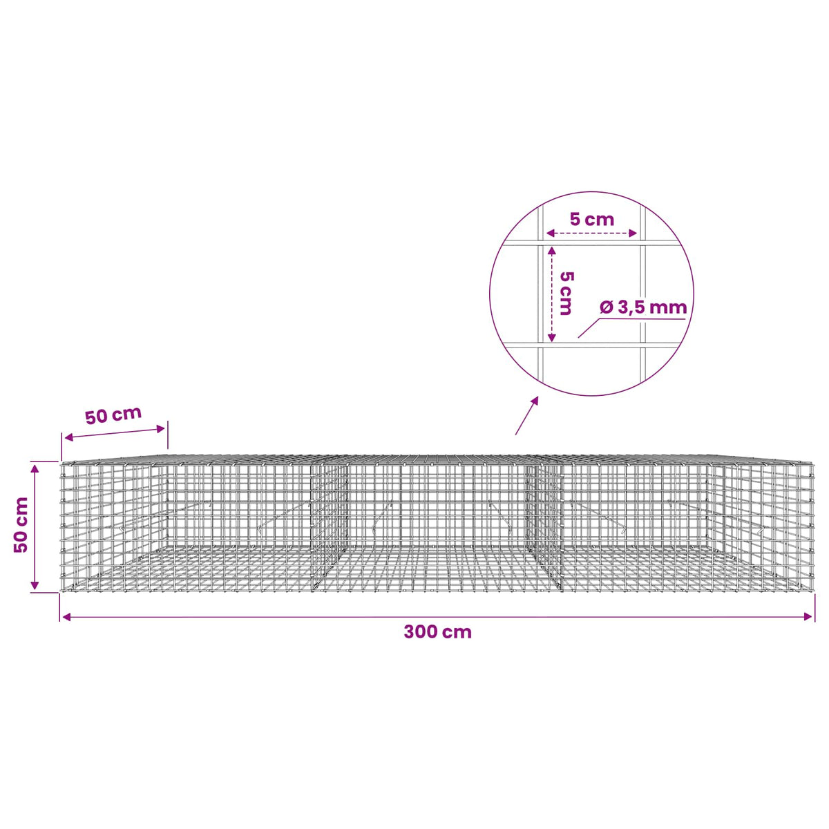 Gabion with 3.5 mm Wire and 5x5 cm Mesh 300x50x50 cm