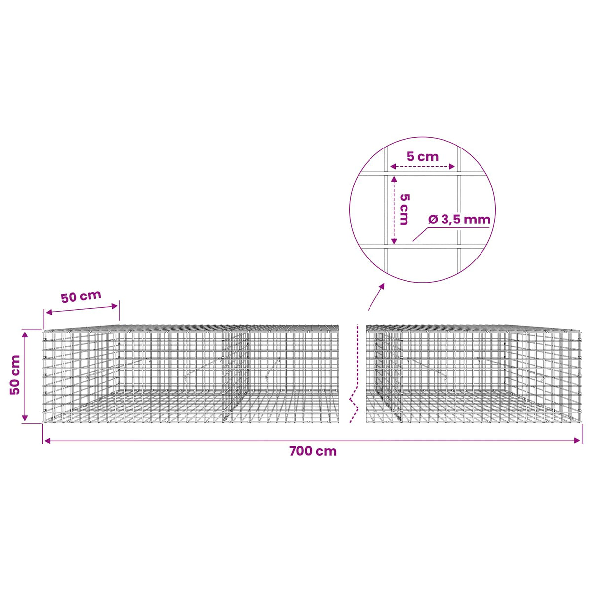 Gabion with 3.5 mm Wire and 5x5 cm Mesh 700x50x50 cm