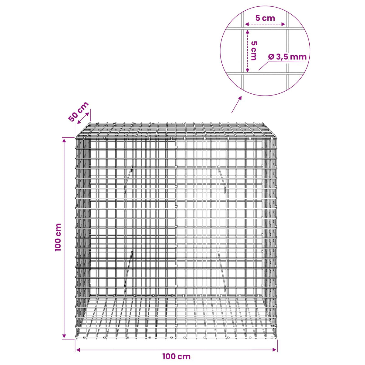 Gabion with 3.5 mm Wire and 5x5 cm Mesh 100x50x100 cm