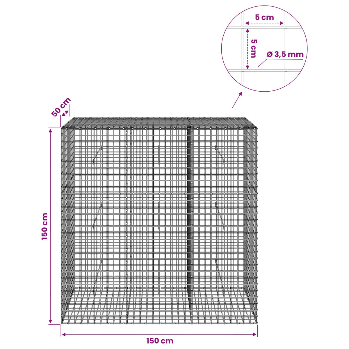 Gabion with 3.5 mm Wire and 5x5 cm Mesh 150x50x150 cm
