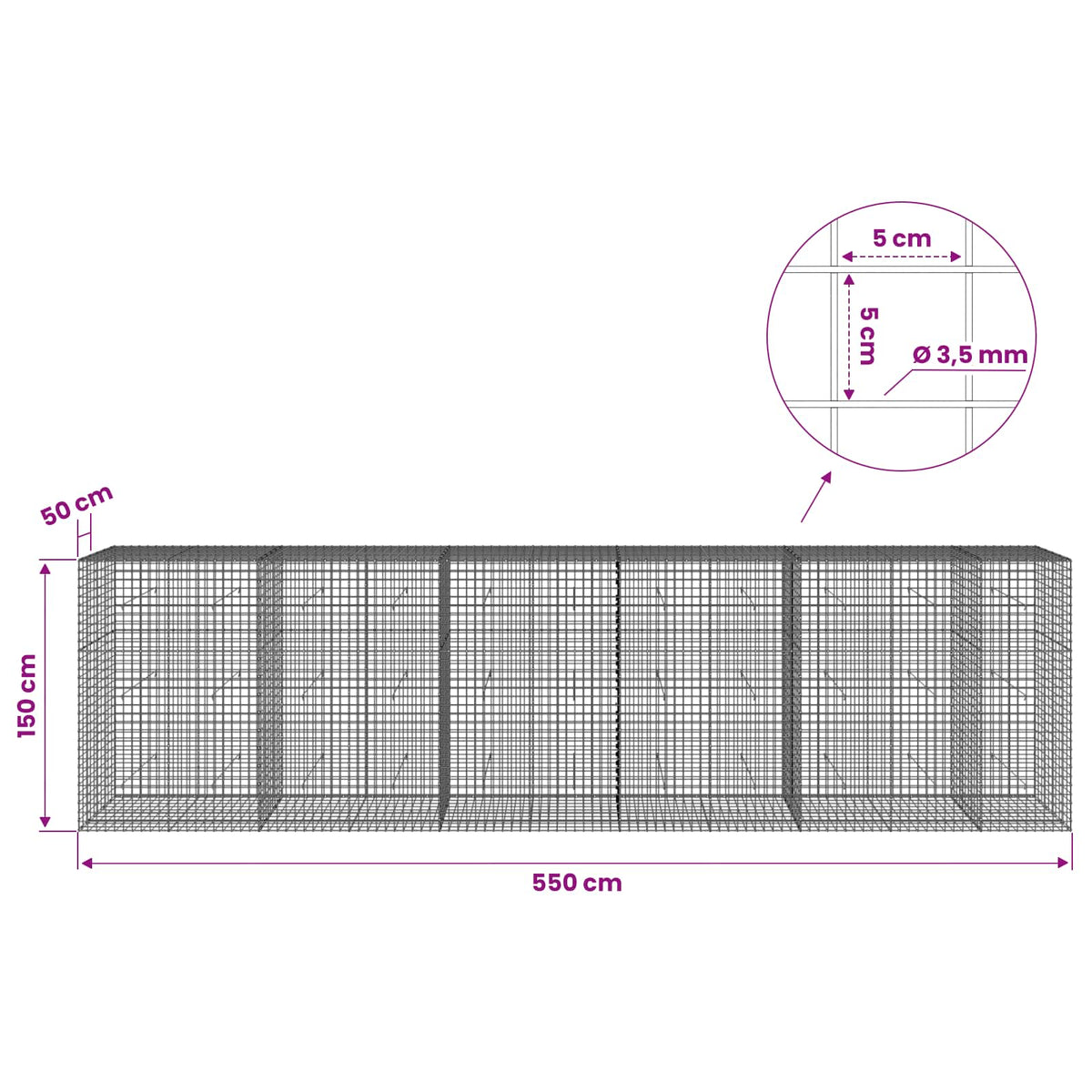 Gabion with 3.5 mm Wire and 5x5 cm Mesh 550x50x150 cm