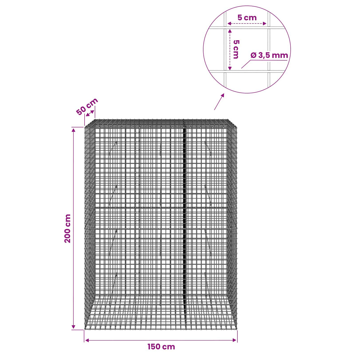Gabion with 3.5 mm Wire and 5x5 cm Mesh 150x50x200 cm