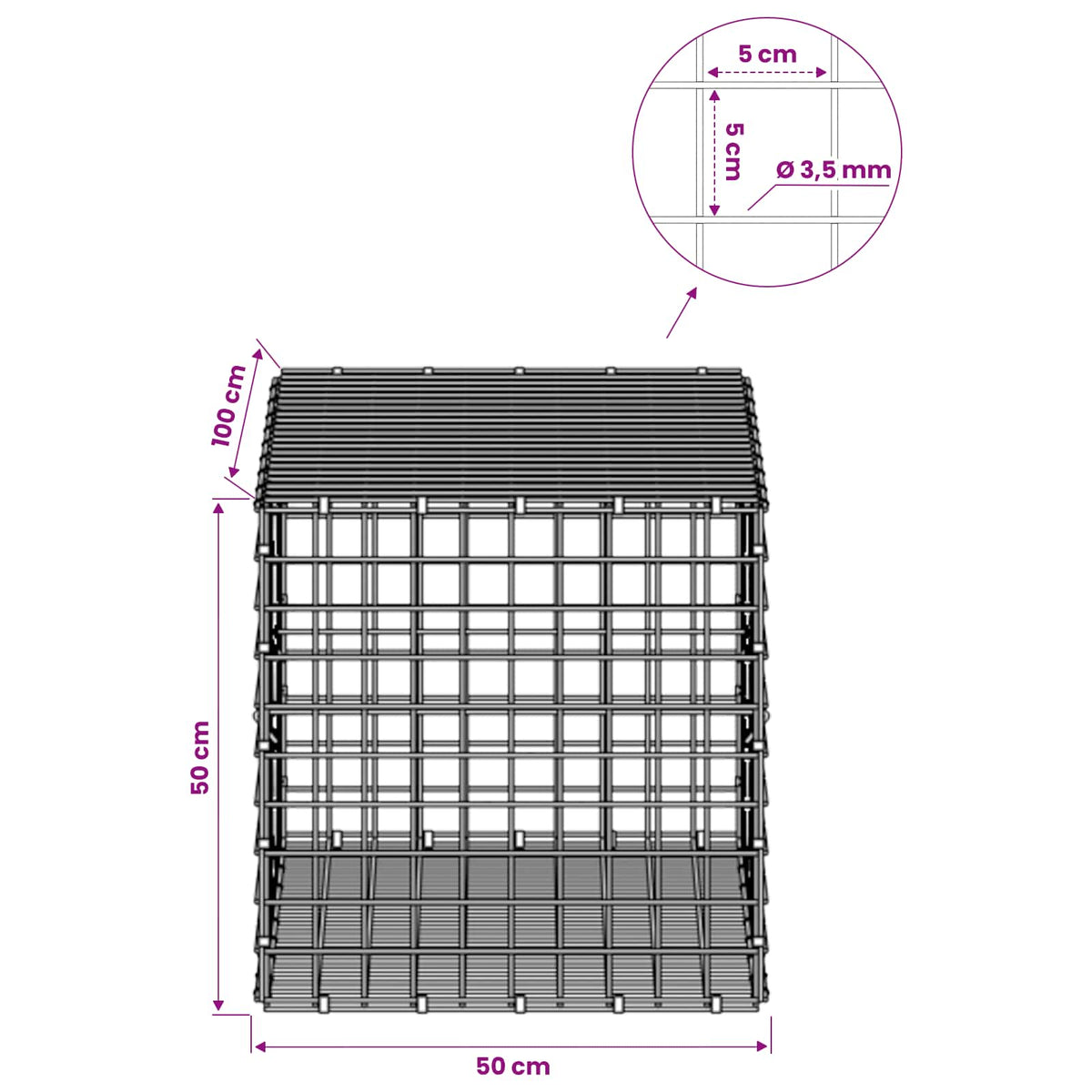 Gabion with 3.5 mm Wire and 5x5 cm Mesh 50x100x50 cm