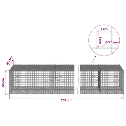 Gabion with 3.5 mm Wire and 5x5 cm Mesh 750x100x50 cm