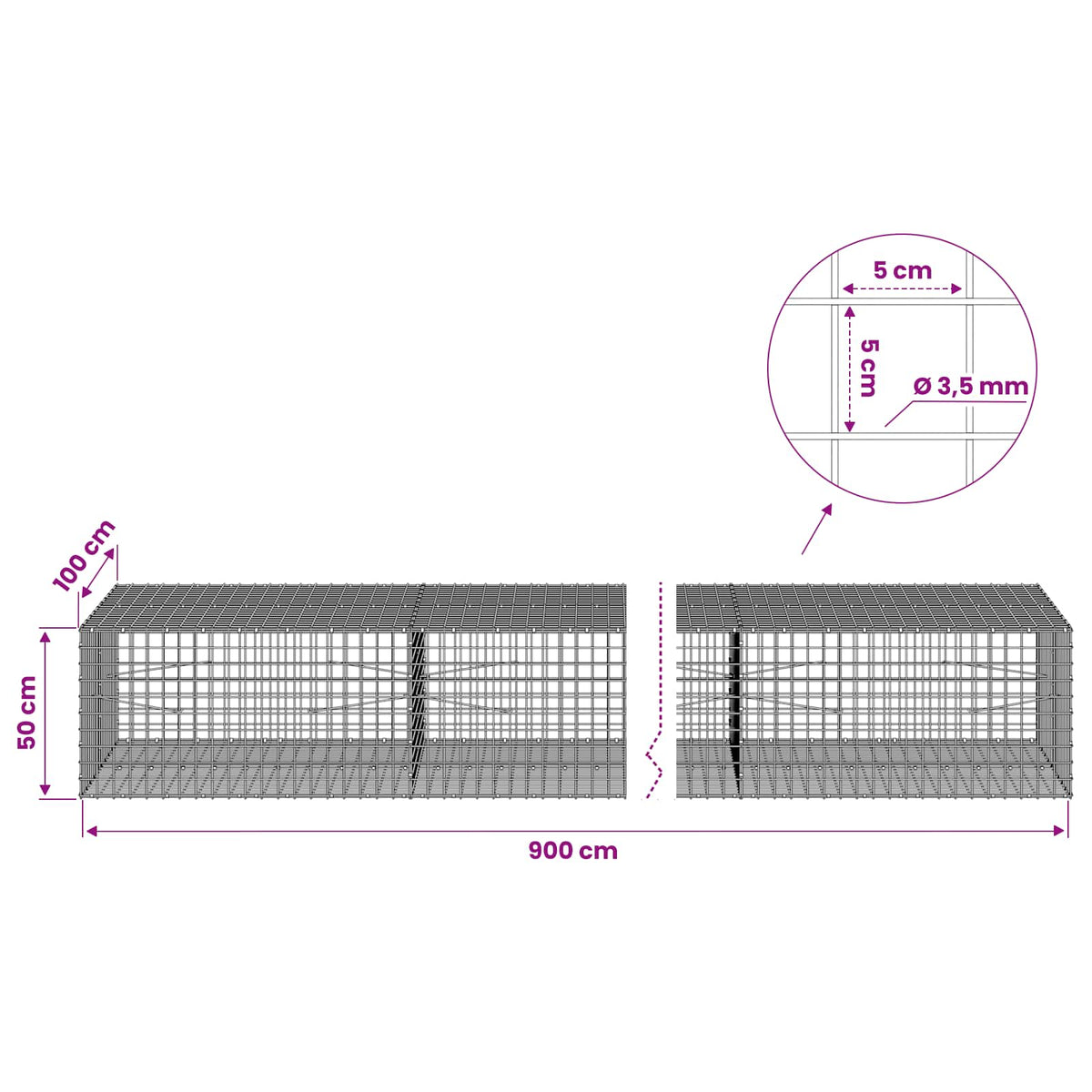 Gabion with 3.5 mm Wire and 5x5 cm Mesh 900x100x50 cm