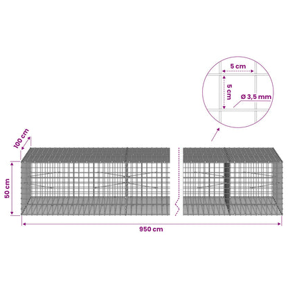 Gabion with 3.5 mm Wire and 5x5 cm Mesh 950x100x50 cm