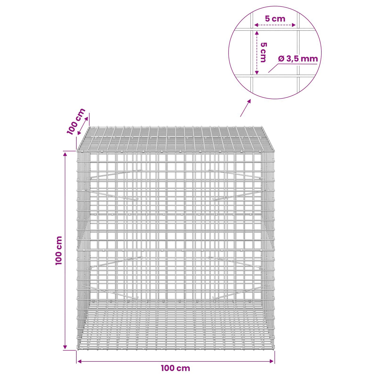 Gabion with 3.5 mm Wire and 5x5 cm Mesh 100x100x100 cm