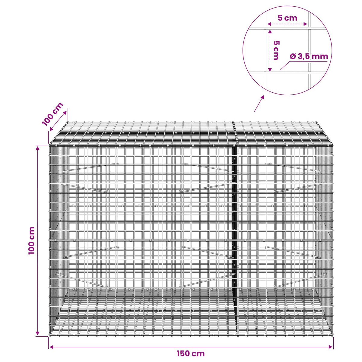 Gabion with 3.5 mm Wire and 5x5 cm Mesh 150x100x100 cm