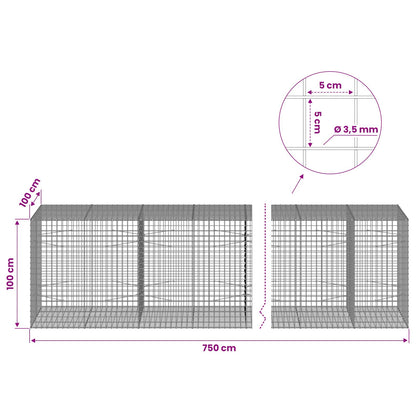 Gabion with 3.5 mm Wire and 5x5 cm Mesh 750x100x100 cm