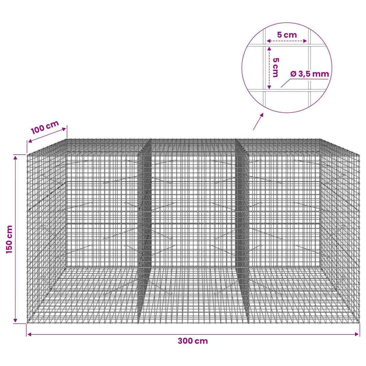 Gabion with 3.5 mm Wire and 5x5 cm Mesh 300x100x150 cm