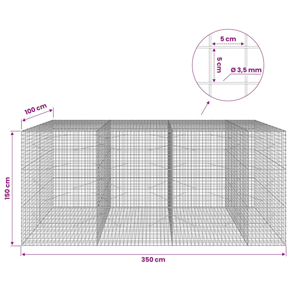 Gabion with 3.5 mm Wire and 5x5 cm Mesh 350x100x150 cm