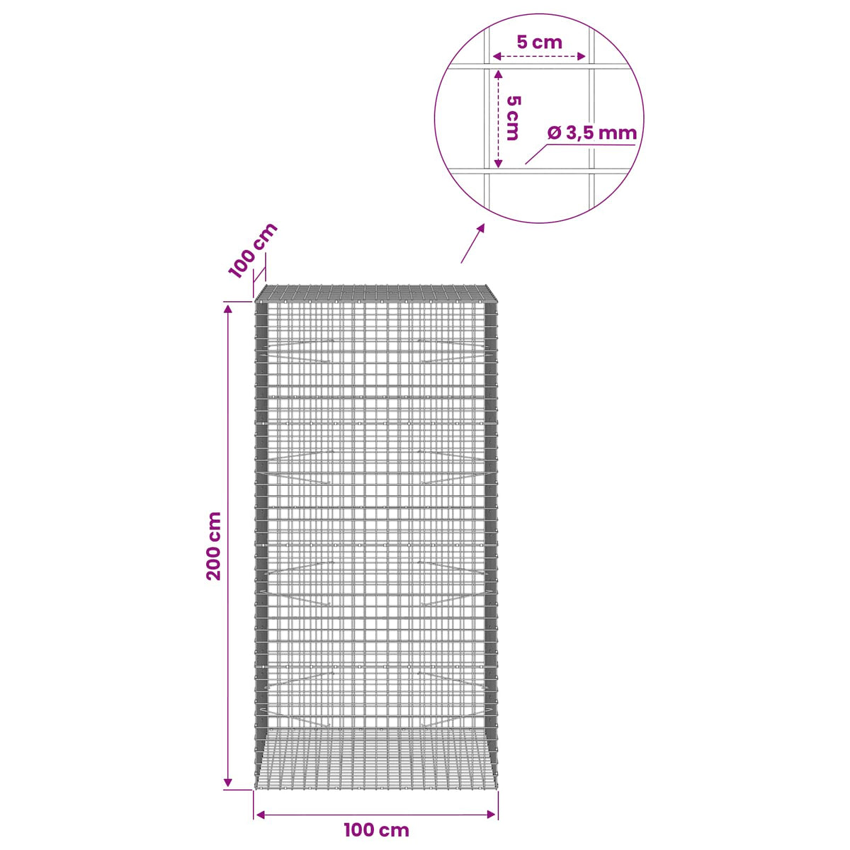 Gabion with 3.5 mm Wire and 5x5 cm Mesh 100x100x200 cm