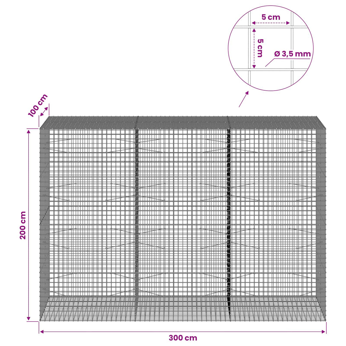 Gabion with 3.5 mm Wire and 5x5 cm Mesh 300x100x200 cm