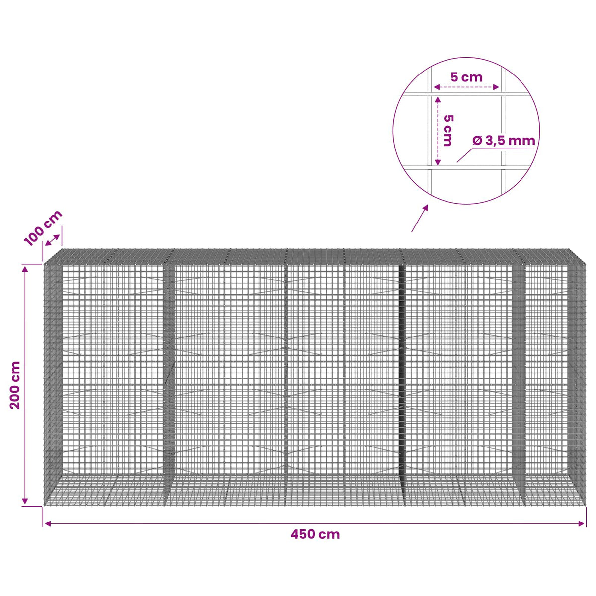 Gabion with 3.5 mm Wire and 5x5 cm Mesh 450x100x200 cm
