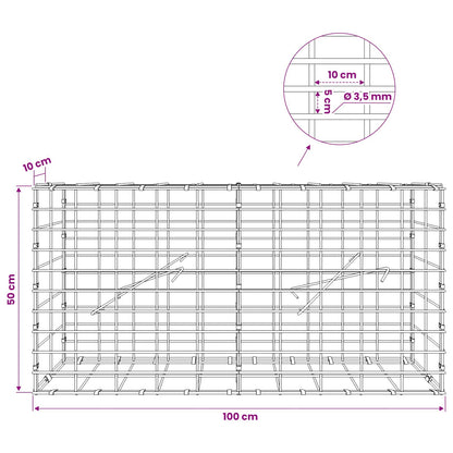 Gabion with 3.5 mm Wire and 5x10 cm Mesh 100x10x50 cm