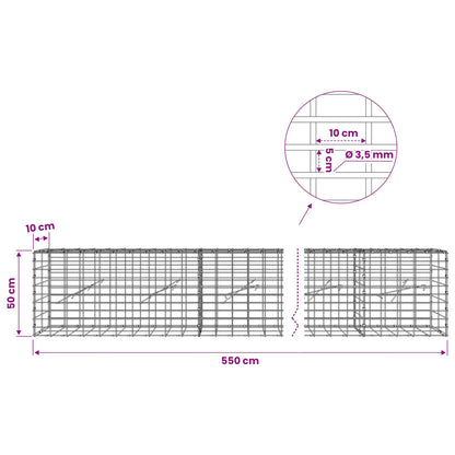 Gabion with 3.5 mm Wire and 5x10 cm Mesh 550x10x50 cm