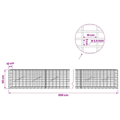 Gabion with 3.5 mm Wire and 5x10 cm Mesh 600x10x50 cm