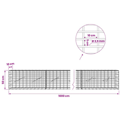 Gabion with 3.5 mm Wire and 5x10 cm Mesh 1000x10x50 cm