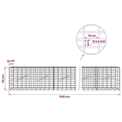 Gabion with 3.5 mm Wire and 5x10 cm Mesh 1150x10x50 cm