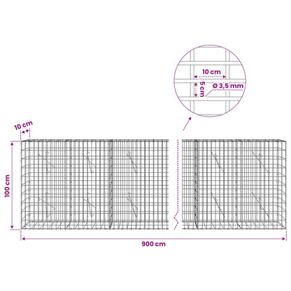 Gabion with 3.5 mm Wire and 5x10 cm Mesh 900x10x100 cm