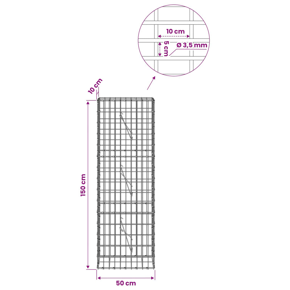 Gabion with 3.5 mm Wire and 5x10 cm Mesh 50x10x150 cm