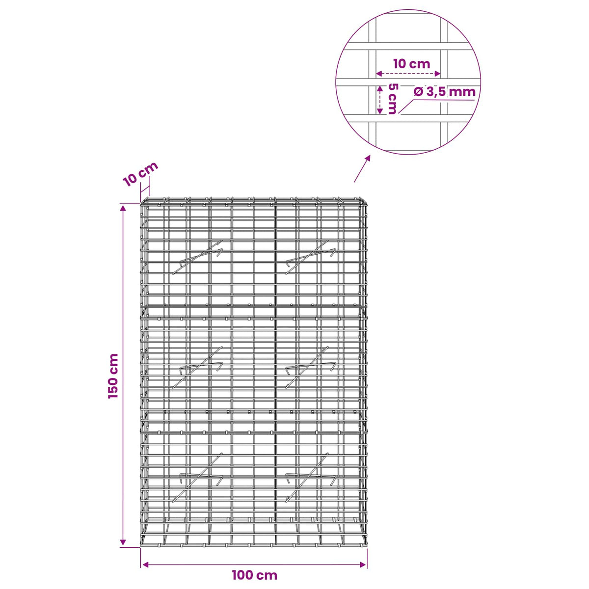 Gabion with 3.5 mm Wire and 5x10 cm Mesh 100x10x150 cm