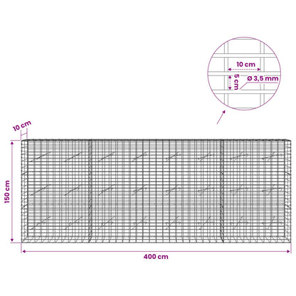 Gabion with 3.5 mm Wire and 5x10 cm Mesh 400x10x150 cm