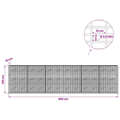 Gabion with 3.5 mm Wire and 5x10 cm Mesh 600x10x150 cm