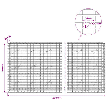 Gabion with 3.5 mm Wire and 5x10 cm Mesh 1200x10x150 cm