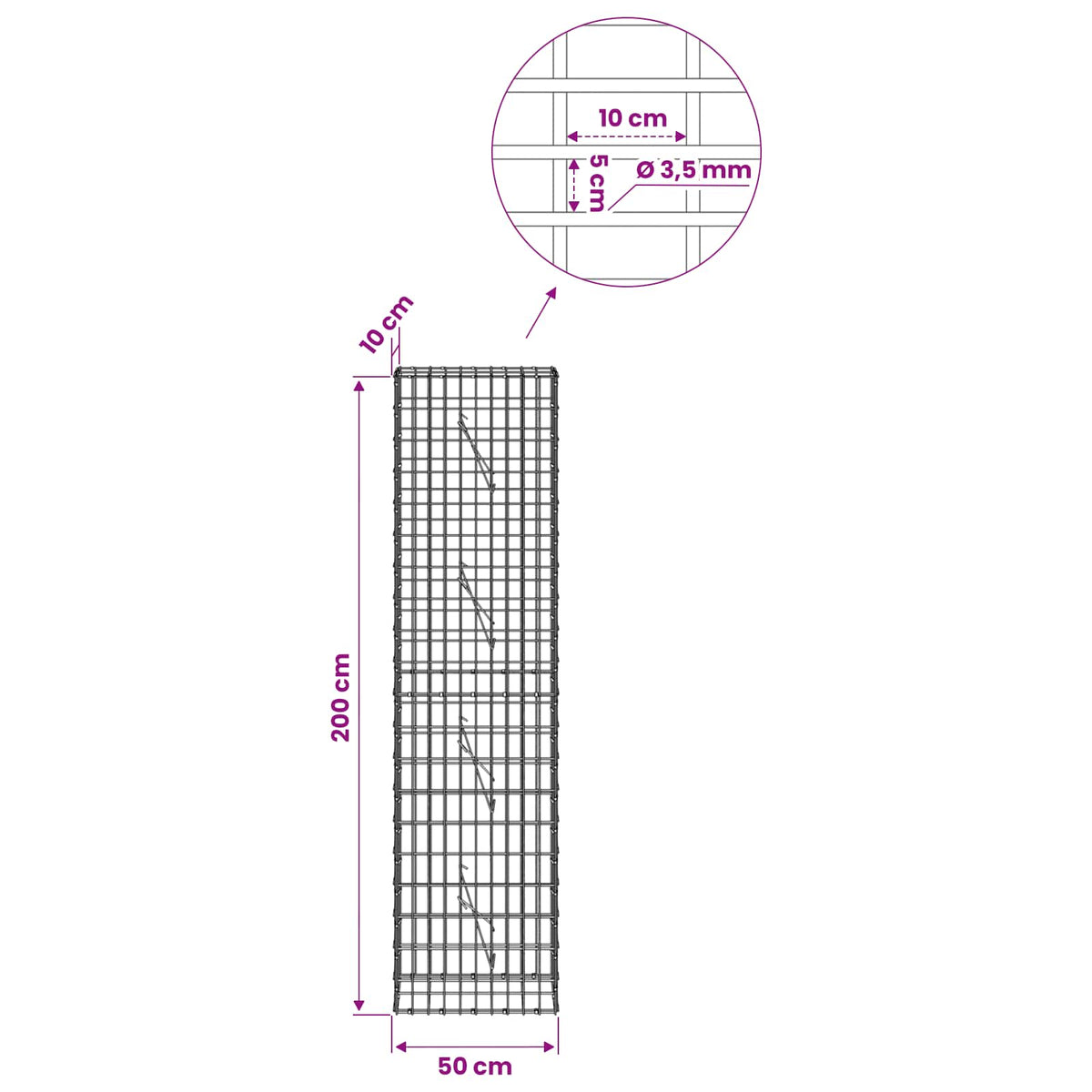 Gabion with 3.5 mm Wire and 5x10 cm Mesh 50x10x200 cm