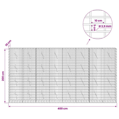 Gabion with 3.5 mm Wire and 5x10 cm Mesh 400x10x200 cm