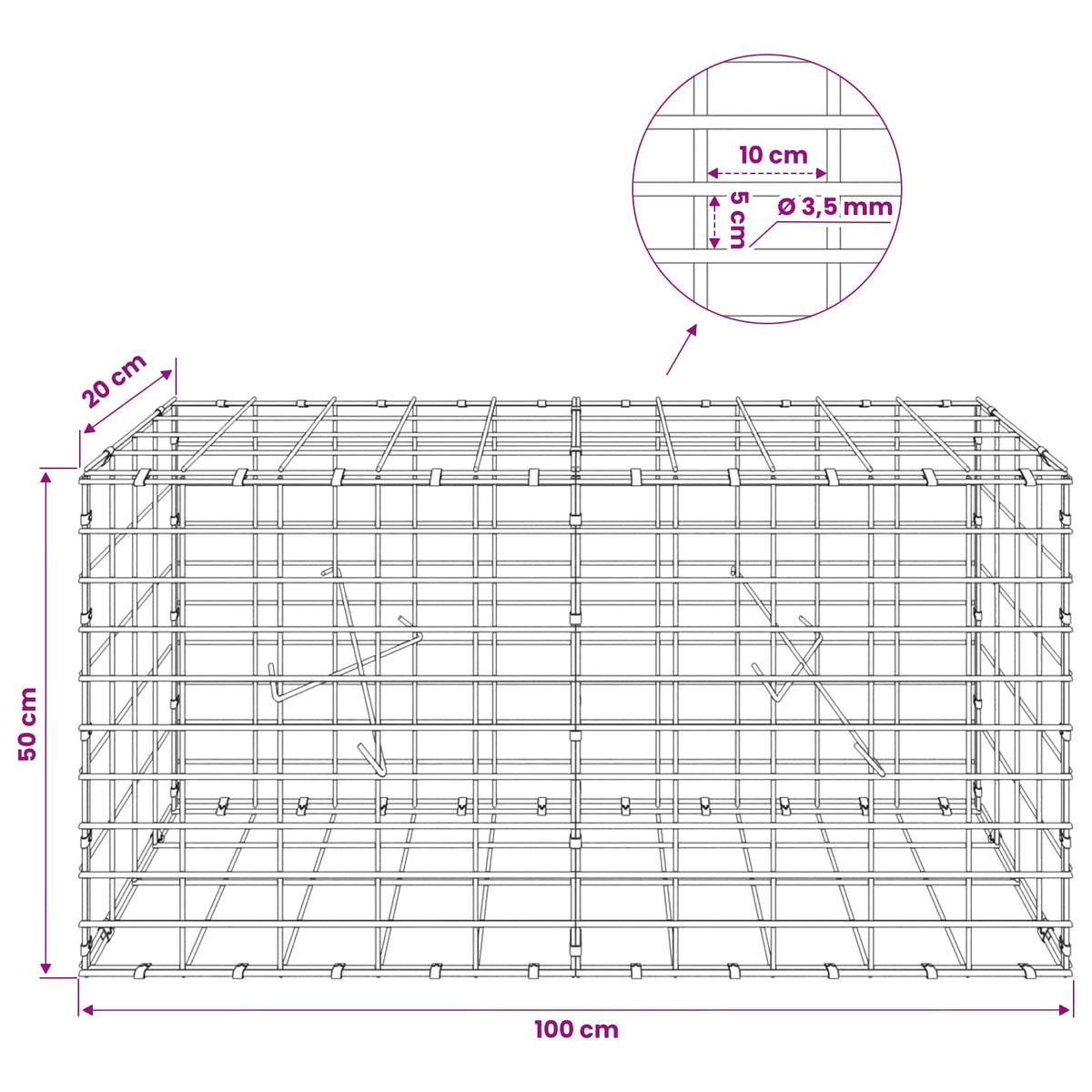 Gabion with 3.5 mm Wire and 5x10 cm Mesh 100x20x50 cm