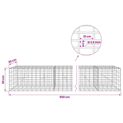 Gabion with 3.5 mm Wire and 5x10 cm Mesh 950x20x50 cm