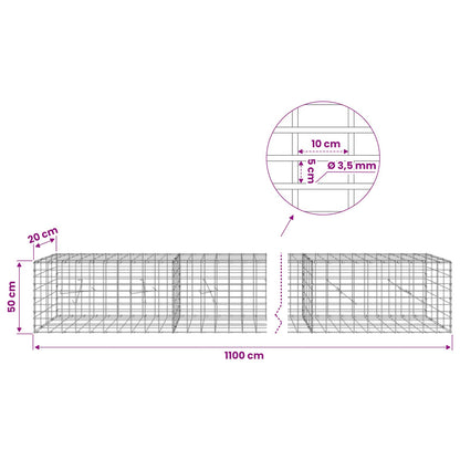 Gabion with 3.5 mm Wire and 5x10 cm Mesh 1100x20x50 cm
