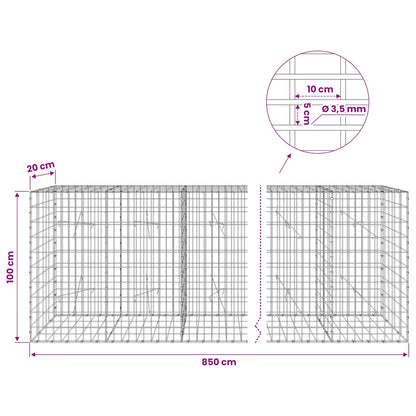 Gabion with 3.5 mm Wire and 5x10 cm Mesh 850x20x100 cm