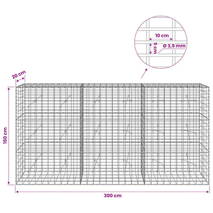 Gabion with 3.5 mm Wire and 5x10 cm Mesh 300x20x150 cm