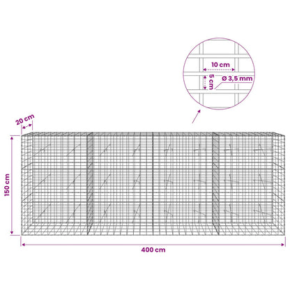 Gabion with 3.5 mm Wire and 5x10 cm Mesh 400x20x150 cm