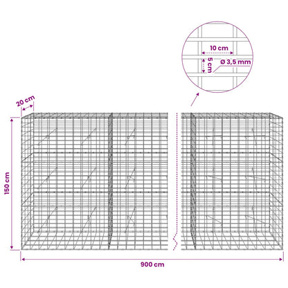Gabion with 3.5 mm Wire and 5x10 cm Mesh 900x20x150 cm