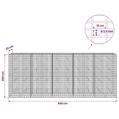 Gabion with 3.5 mm Wire and 5x10 cm Mesh 500x20x200 cm