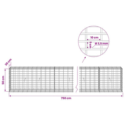 Gabion with 3.5 mm Wire and 5x10 cm Mesh 750x30x50 cm