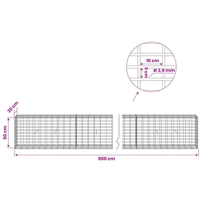 Gabion with 3.5 mm Wire and 5x10 cm Mesh 800x30x50 cm