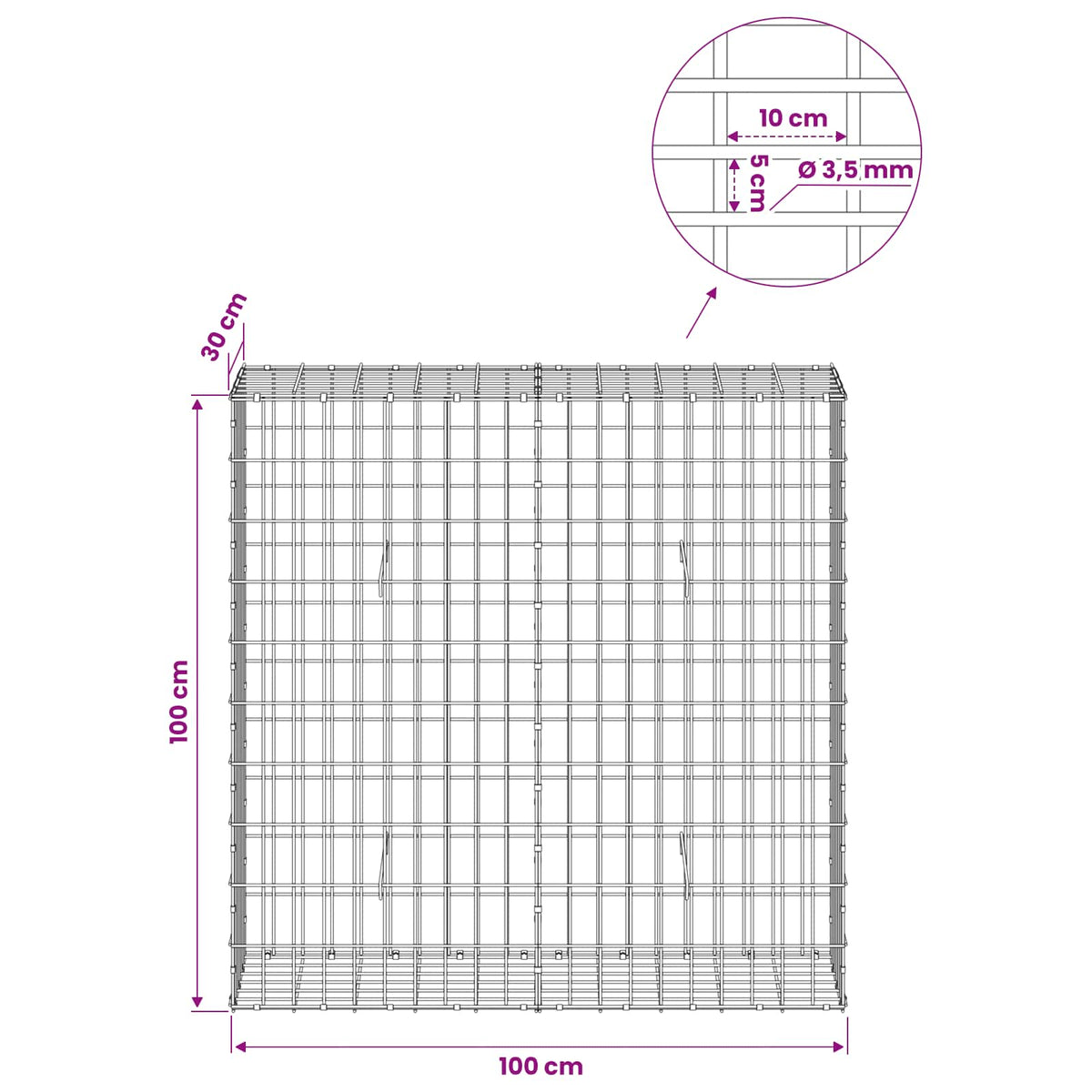 Gabion with 3.5 mm Wire and 5x10 cm Mesh 100x30x100 cm