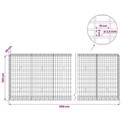 Gabion with 3.5 mm Wire and 5x10 cm Mesh 650x30x100 cm